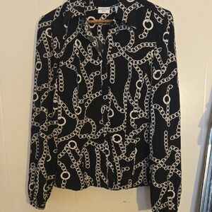 Covington Black Blouse with White Chain Pattern